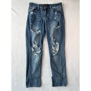 Judy Blue Jeans Womens 9/29 Destroyed Boyfriend Fit Distressed Splatter